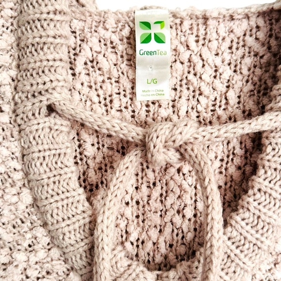 Green Tea Size L Ivory V-neck Popcorn Knit Hooded Sweater - Picture 3 of 7
